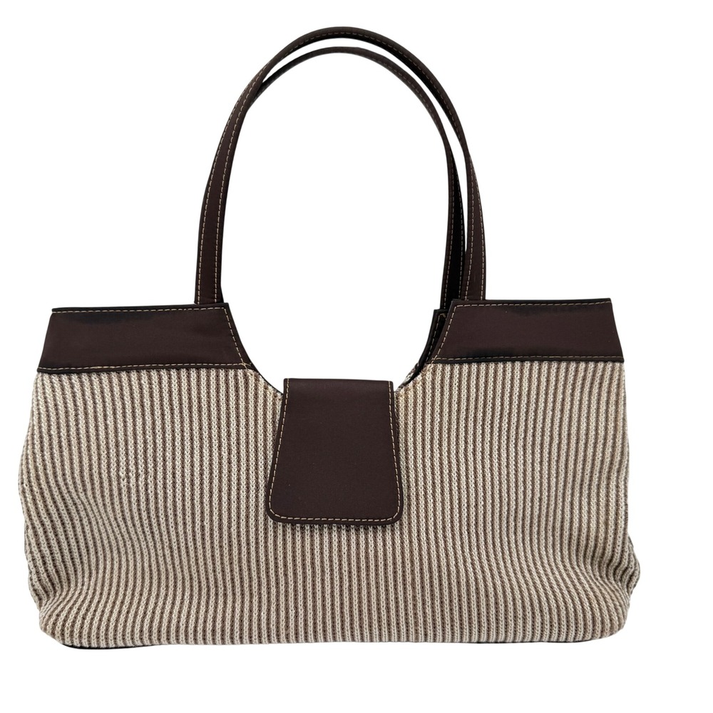 The Sak Crochet Striped Shoulder Bag Brown Cream Y2K Boho Tote Turquoise Lining
